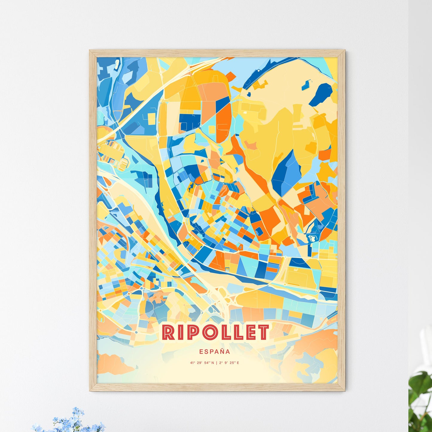 Colorful RIPOLLET SPAIN Fine Art Map Blue Orange