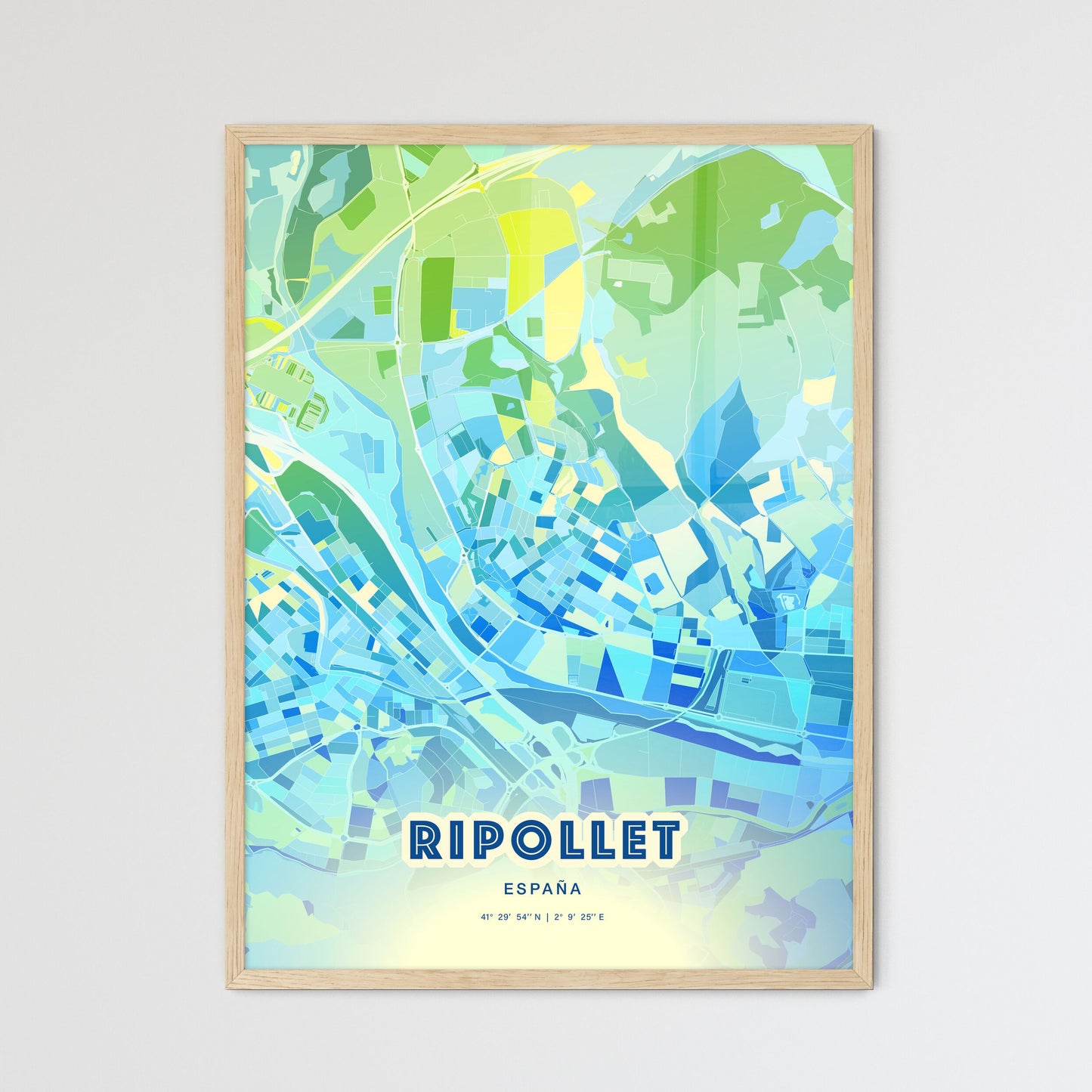 Colorful RIPOLLET SPAIN Fine Art Map Cool Blue