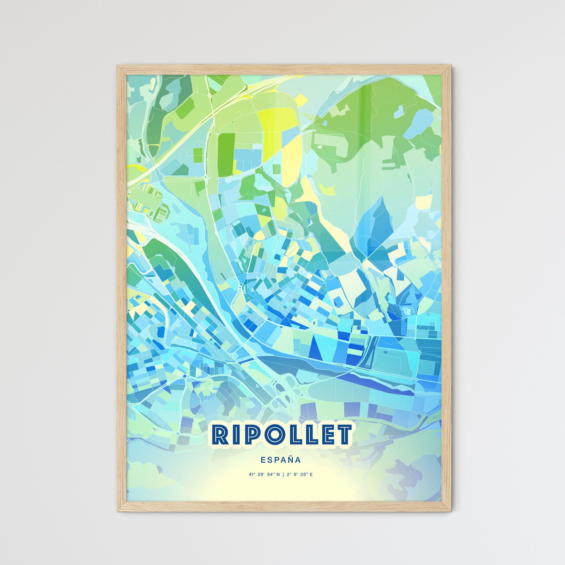 Colorful RIPOLLET SPAIN Fine Art Map Cool Blue