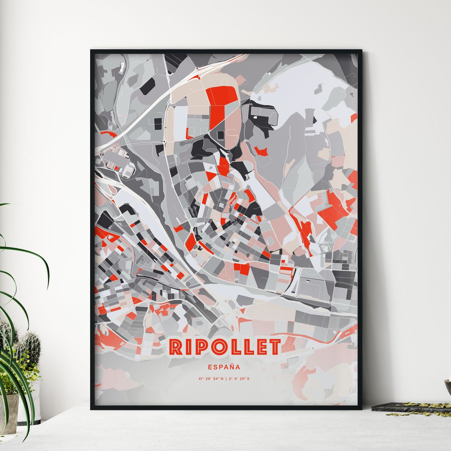 Colorful RIPOLLET SPAIN Fine Art Map Modern