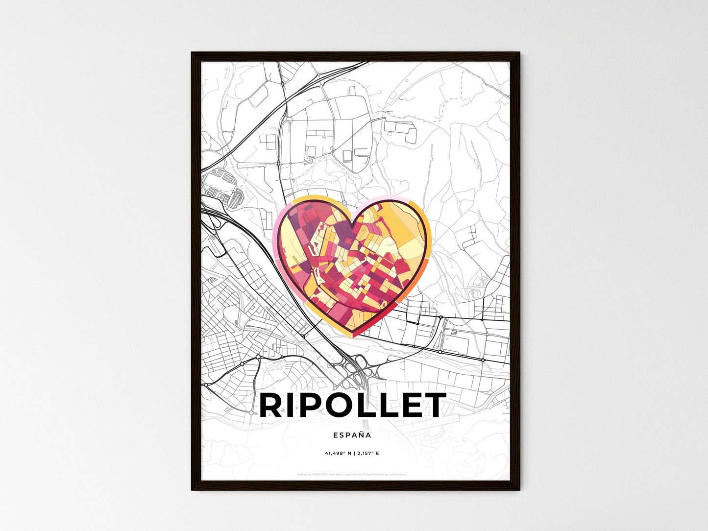 Ripollet Spain wedding art map with heart icon