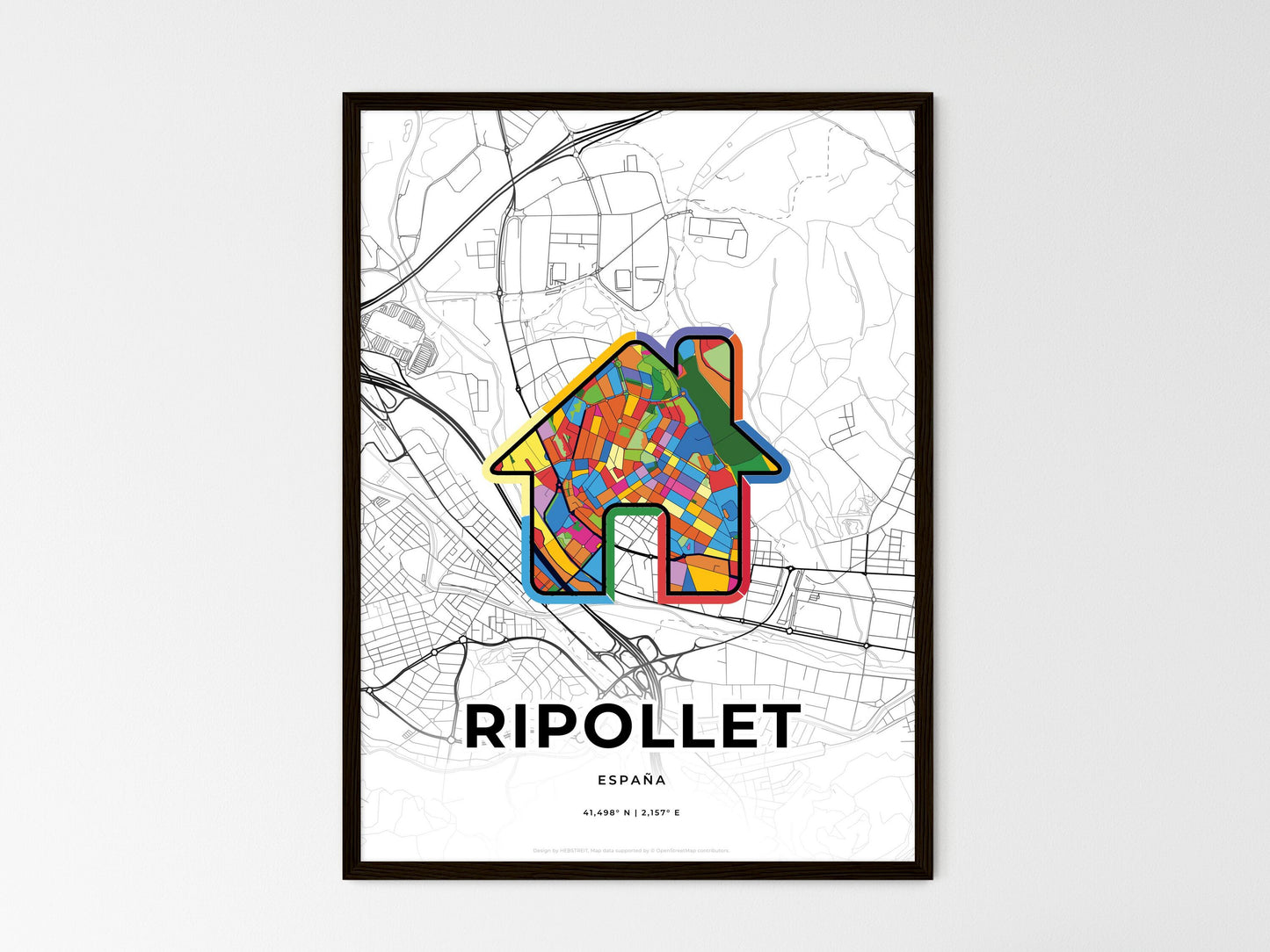 Ripollet Spain wedding art map with home icon