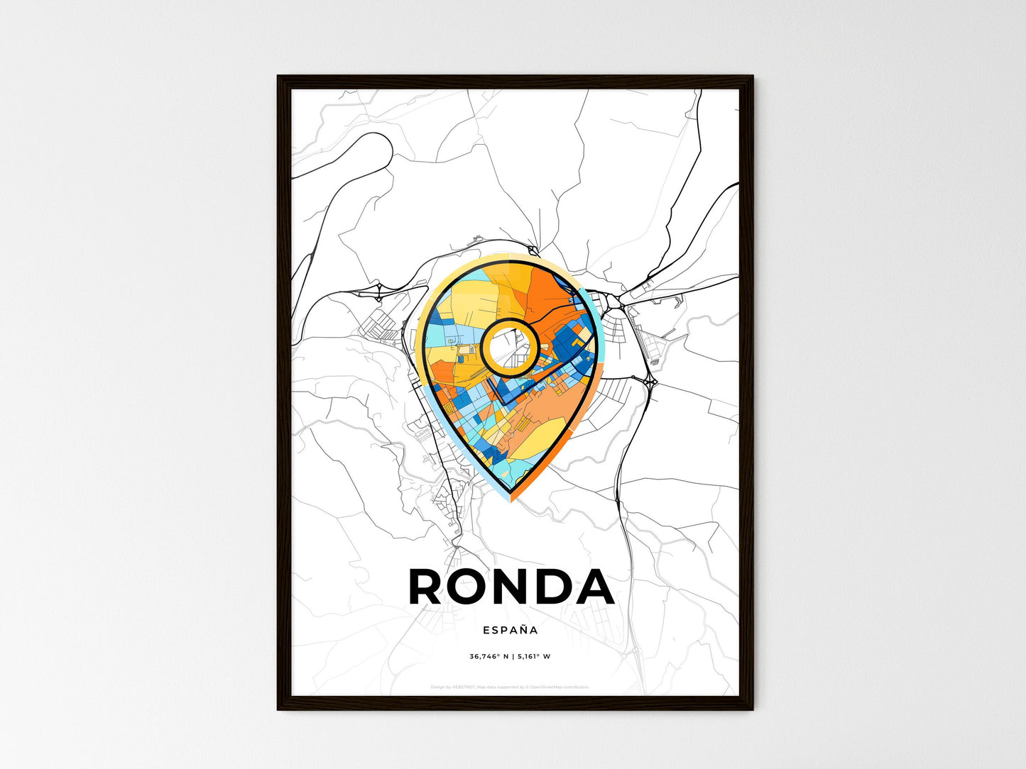 Ronda Spain wedding art map with pointer icon