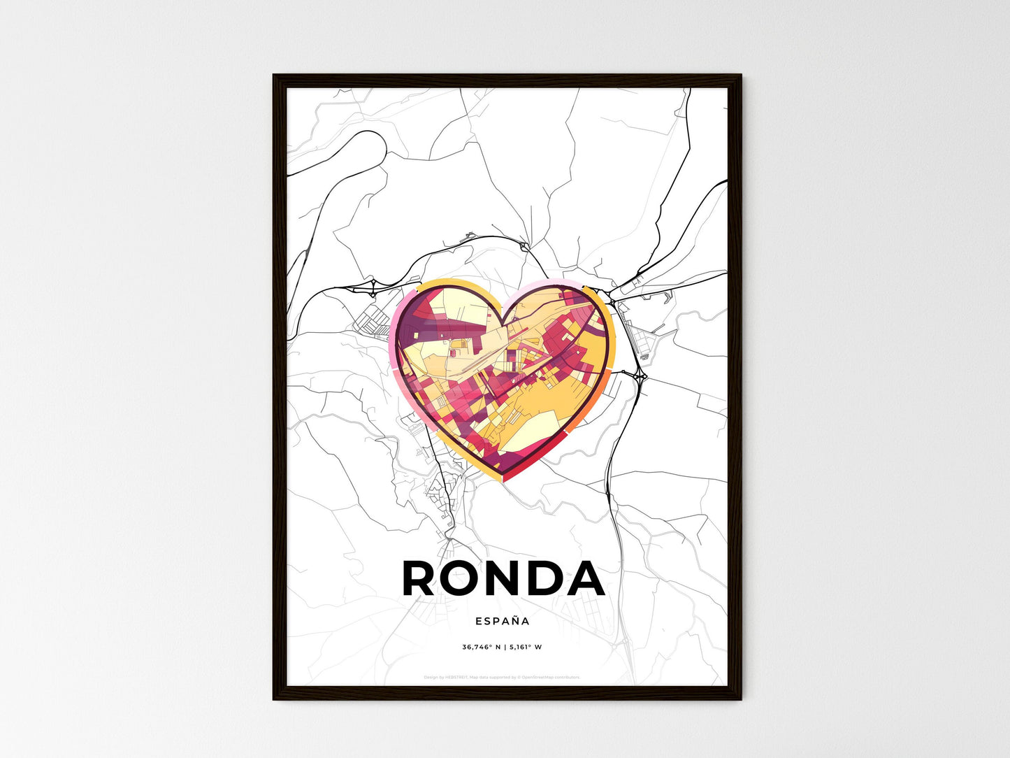 Ronda Spain wedding art map with heart icon