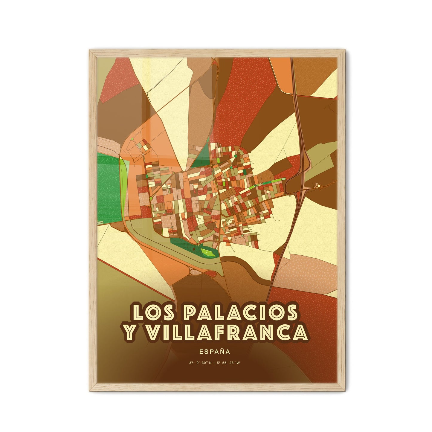 Colorful LOS PALACIOS Y VILLAFRANCA SPAIN Fine Art Map Farmhouse