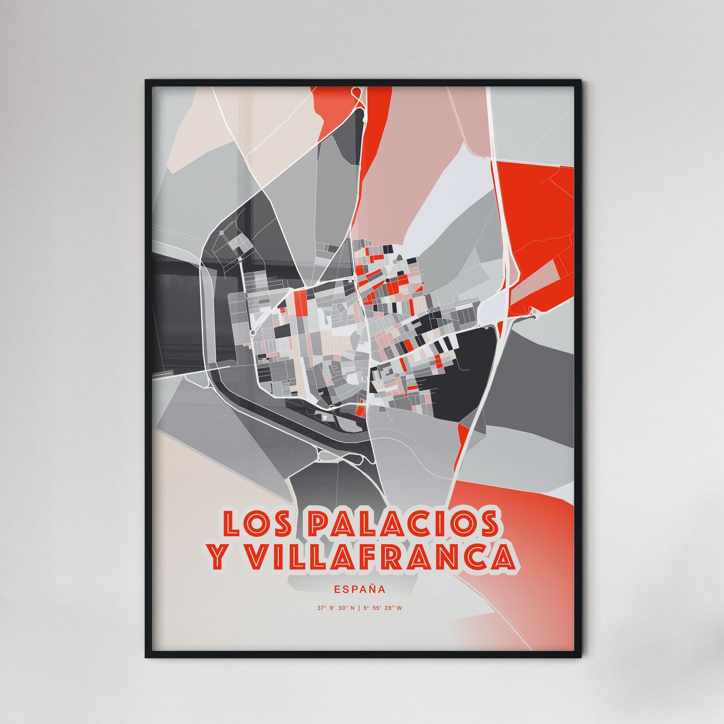 Colorful LOS PALACIOS Y VILLAFRANCA SPAIN Fine Art Map Modern