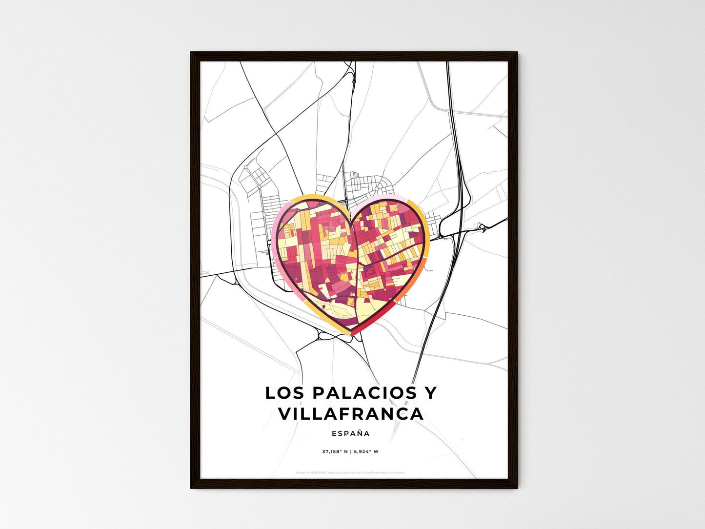 Los Palacios Y Villafranca Spain wedding art map with heart icon