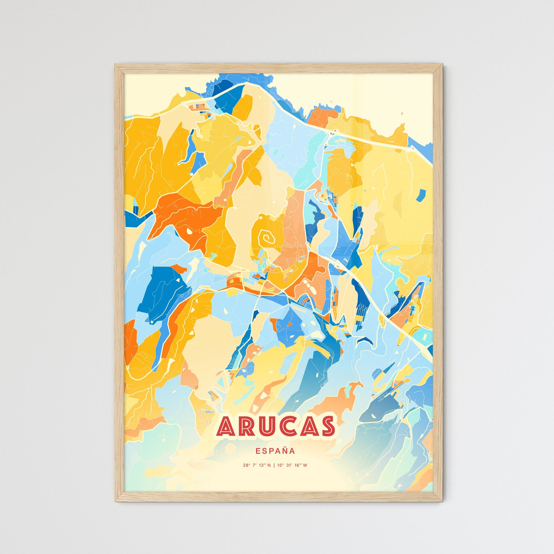 Colorful ARUCAS SPAIN Fine Art Map Blue Orange