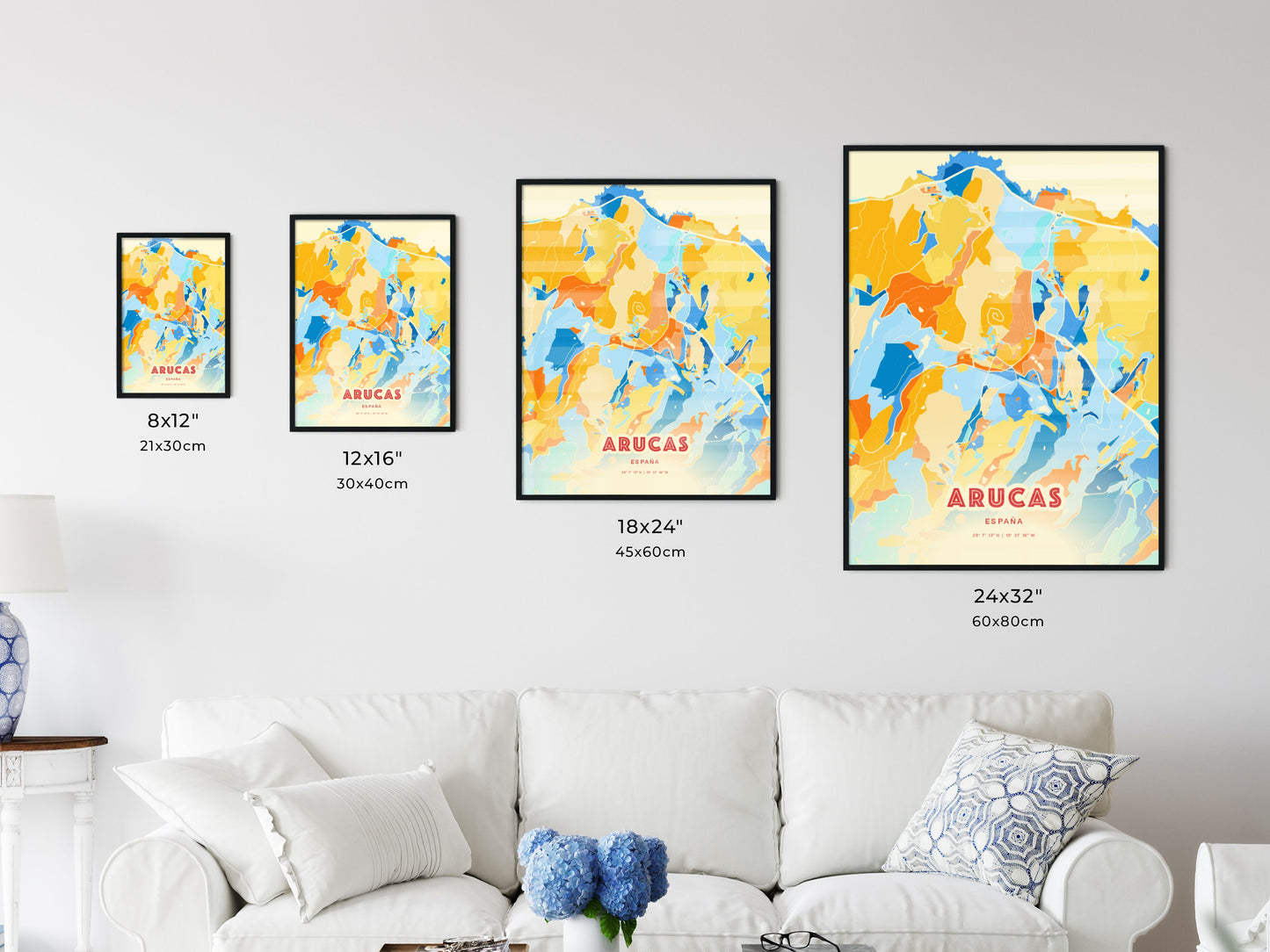 Colorful ARUCAS SPAIN Fine Art Map Blue Orange