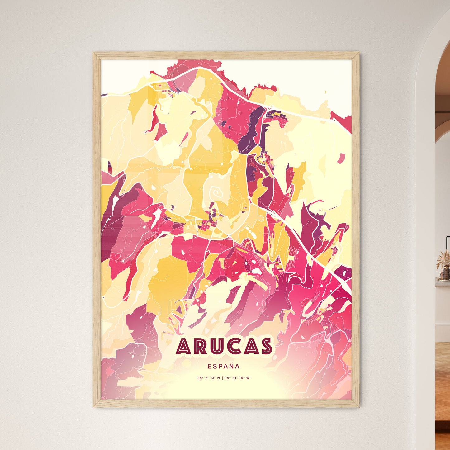 Colorful ARUCAS SPAIN Fine Art Map Hot Red