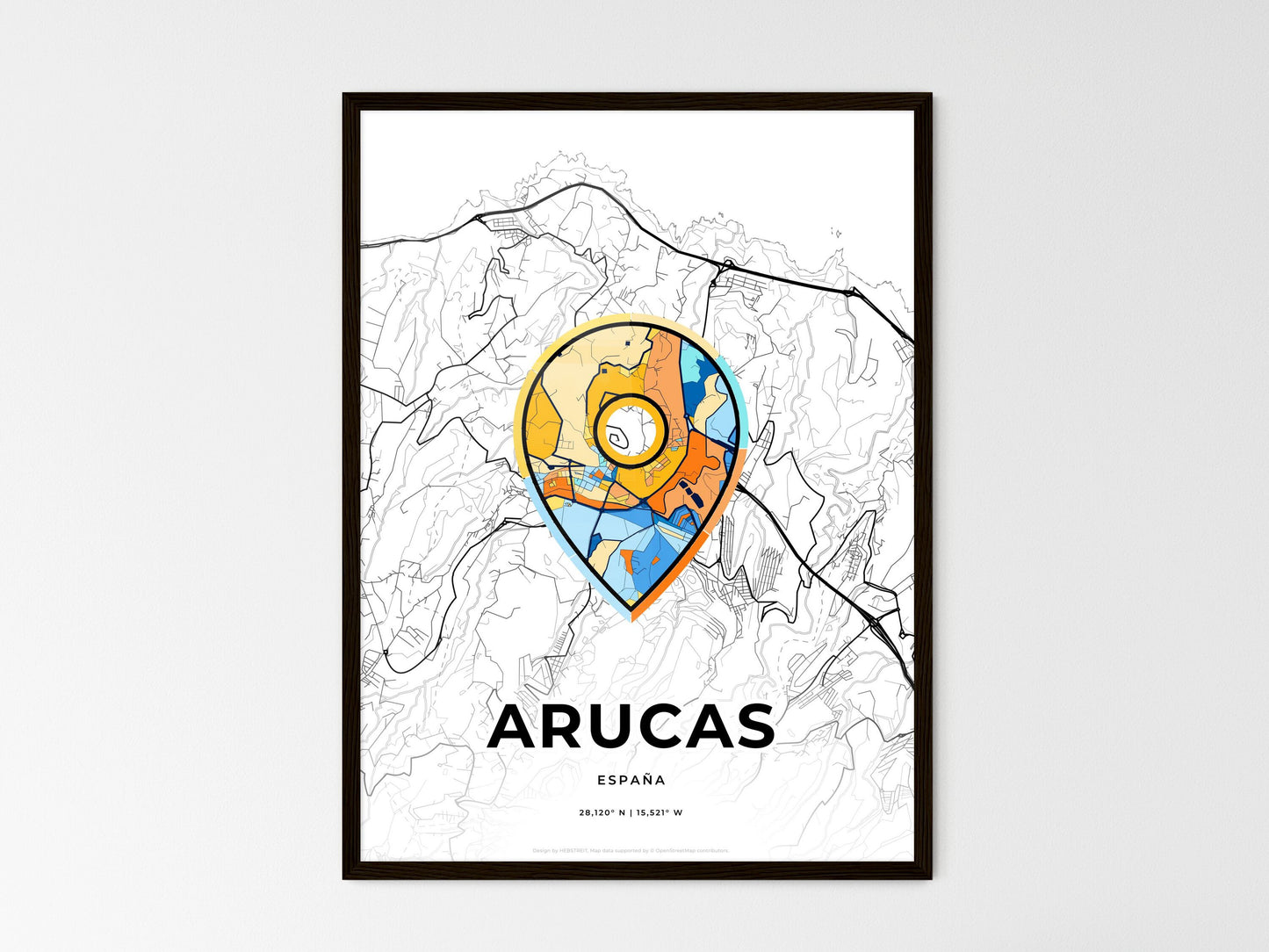 Arucas Spain wedding art map with pointer icon