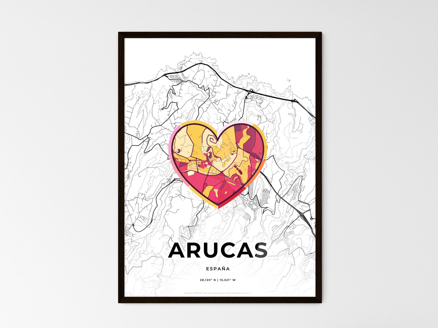 Arucas Spain wedding art map with heart icon