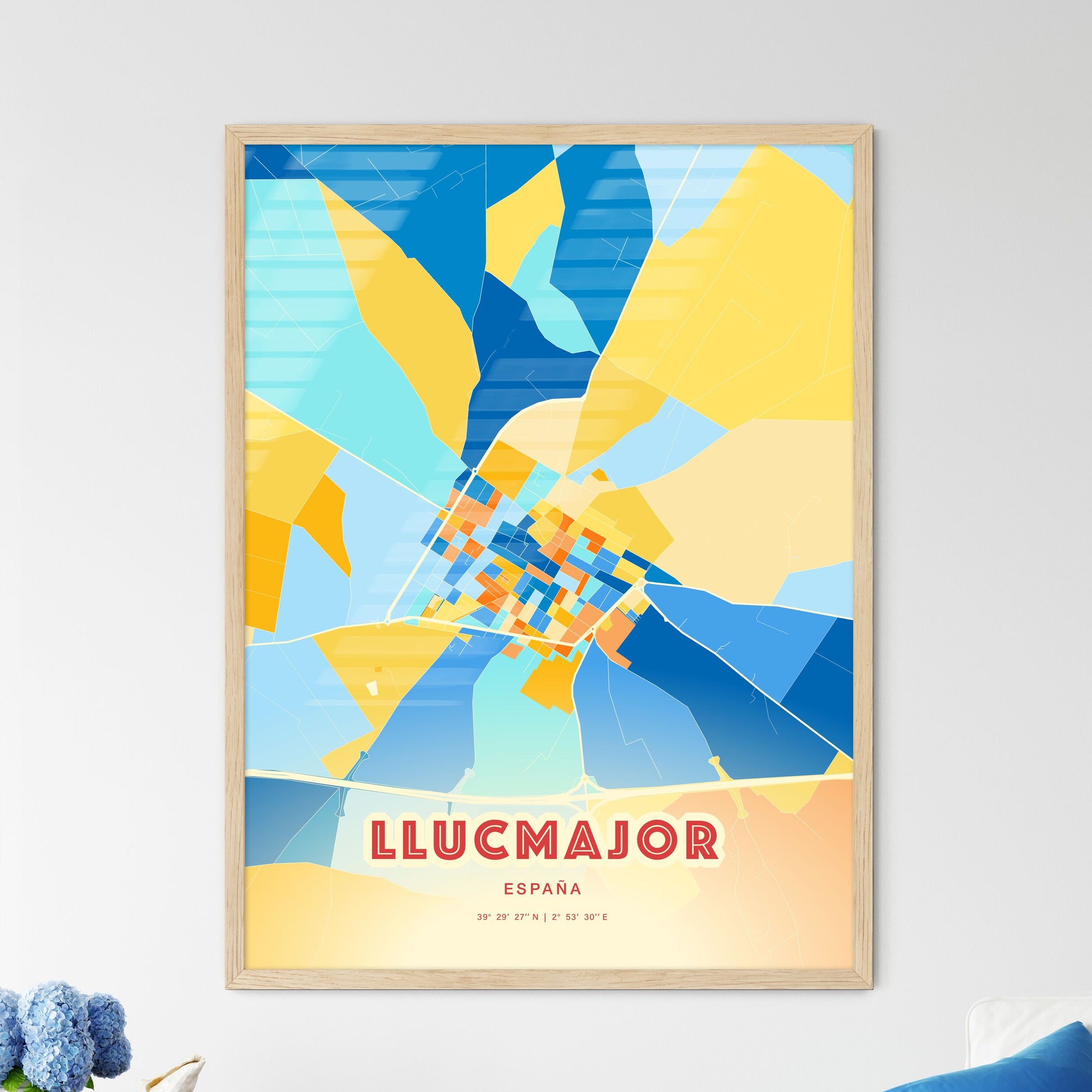 Colorful LLUCMAJOR SPAIN Fine Art Map Blue Orange