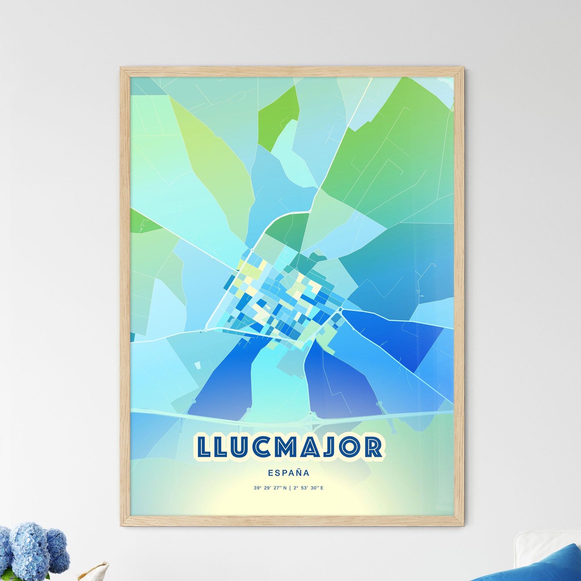 Colorful LLUCMAJOR SPAIN Fine Art Map Cool Blue