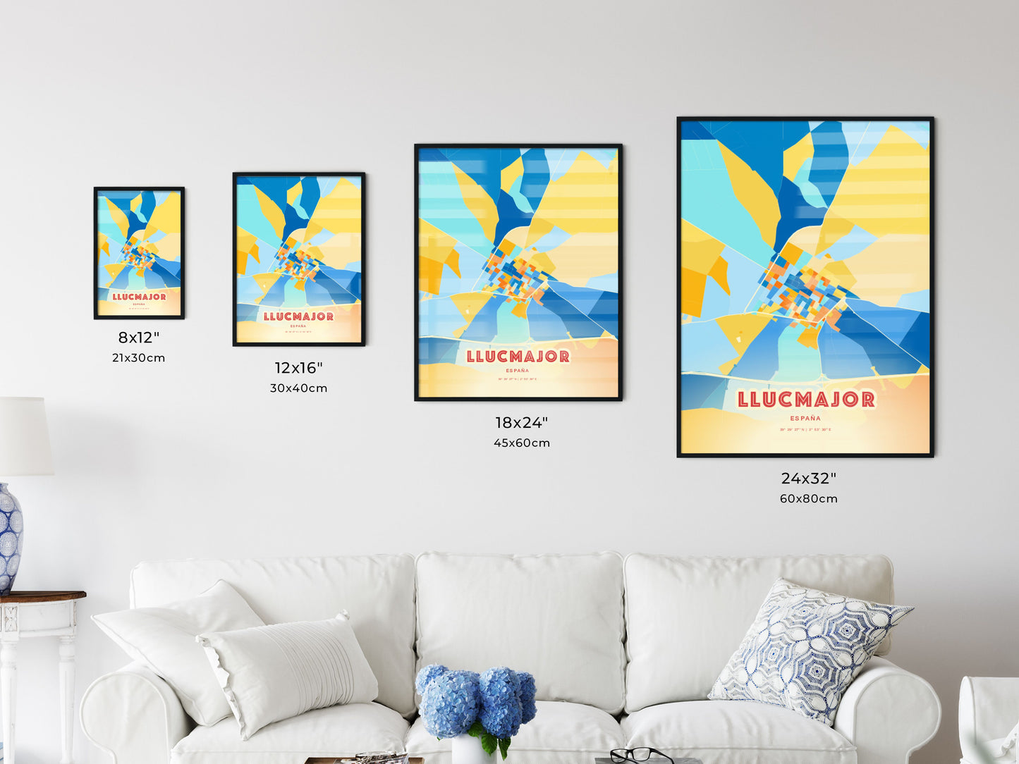 Colorful LLUCMAJOR SPAIN Fine Art Map Blue Orange