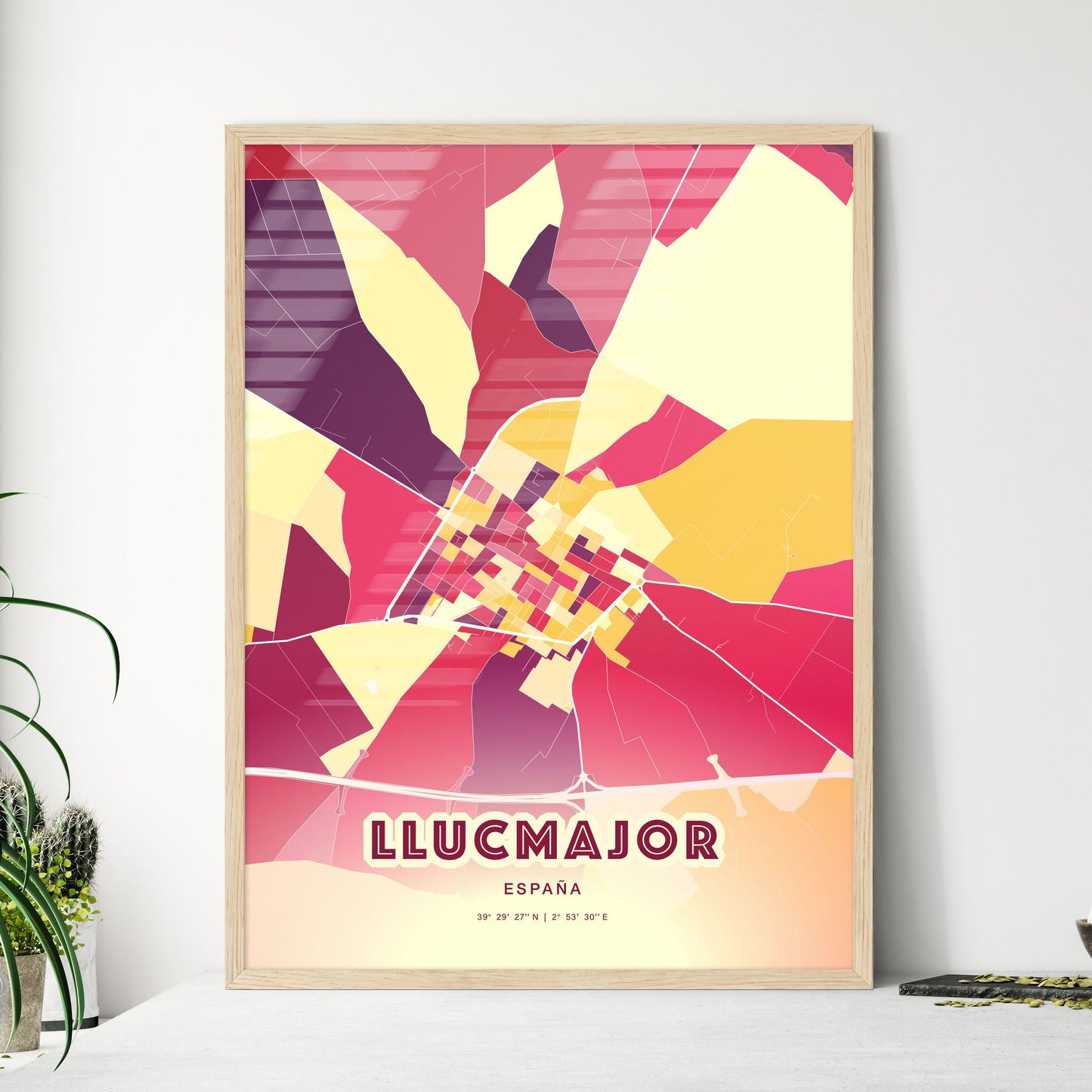 Colorful LLUCMAJOR SPAIN Fine Art Map Hot Red