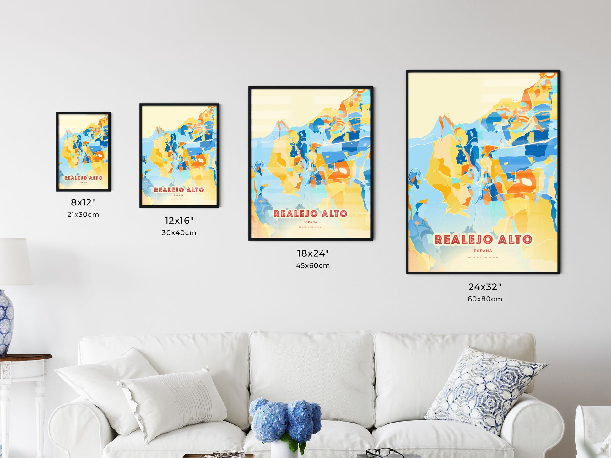 Colorful REALEJO ALTO SPAIN Fine Art Map Blue Orange