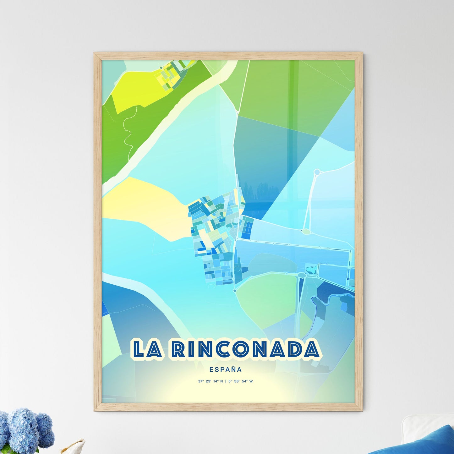 Colorful LA RINCONADA SPAIN Fine Art Map Cool Blue