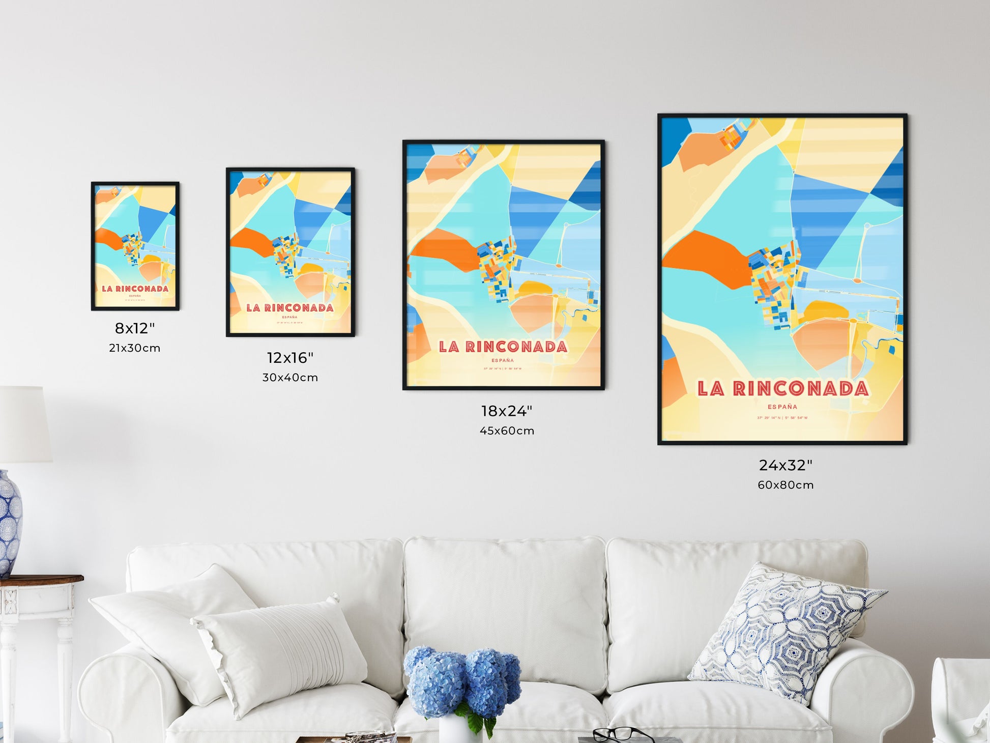 Colorful LA RINCONADA SPAIN Fine Art Map Blue Orange