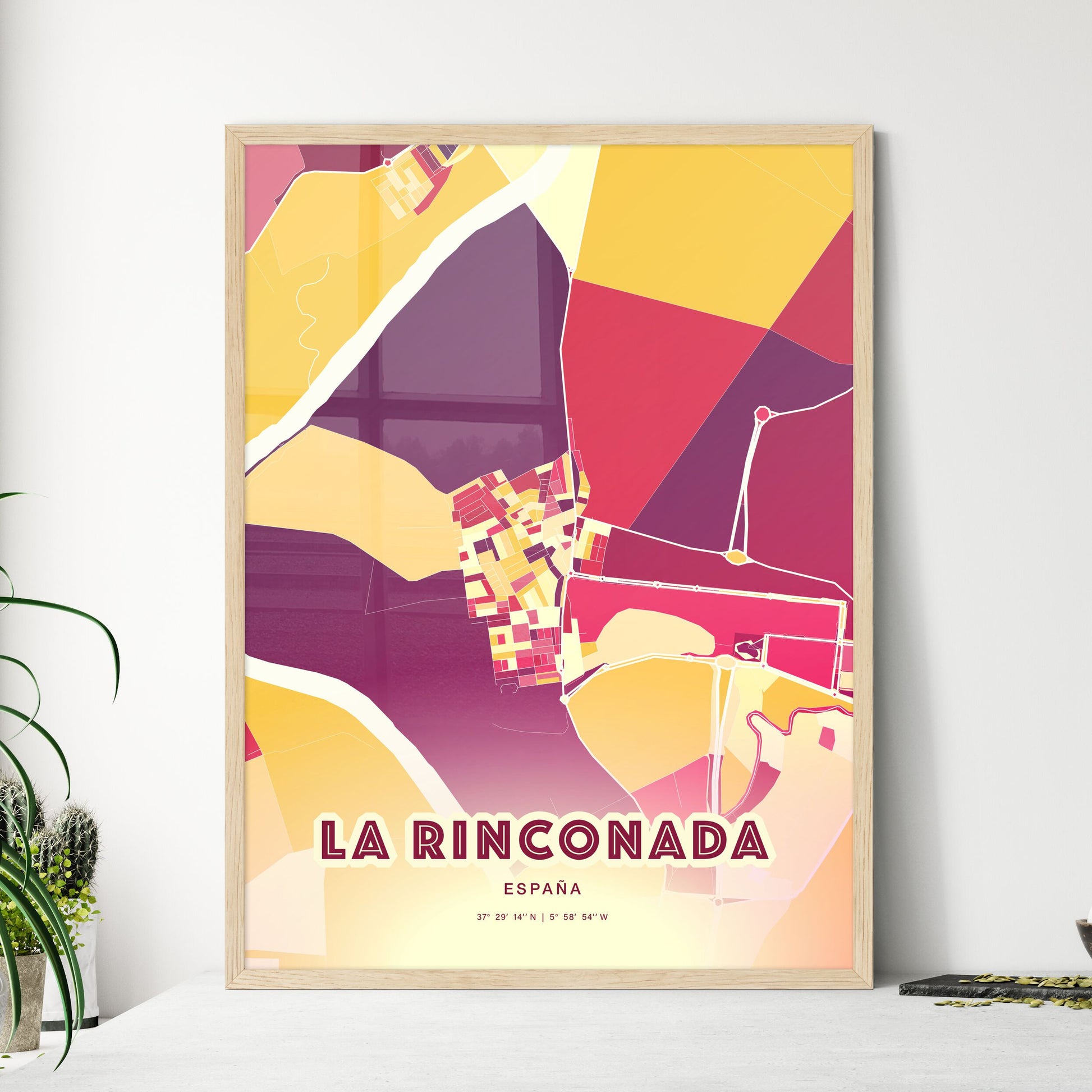 Colorful LA RINCONADA SPAIN Fine Art Map Hot Red