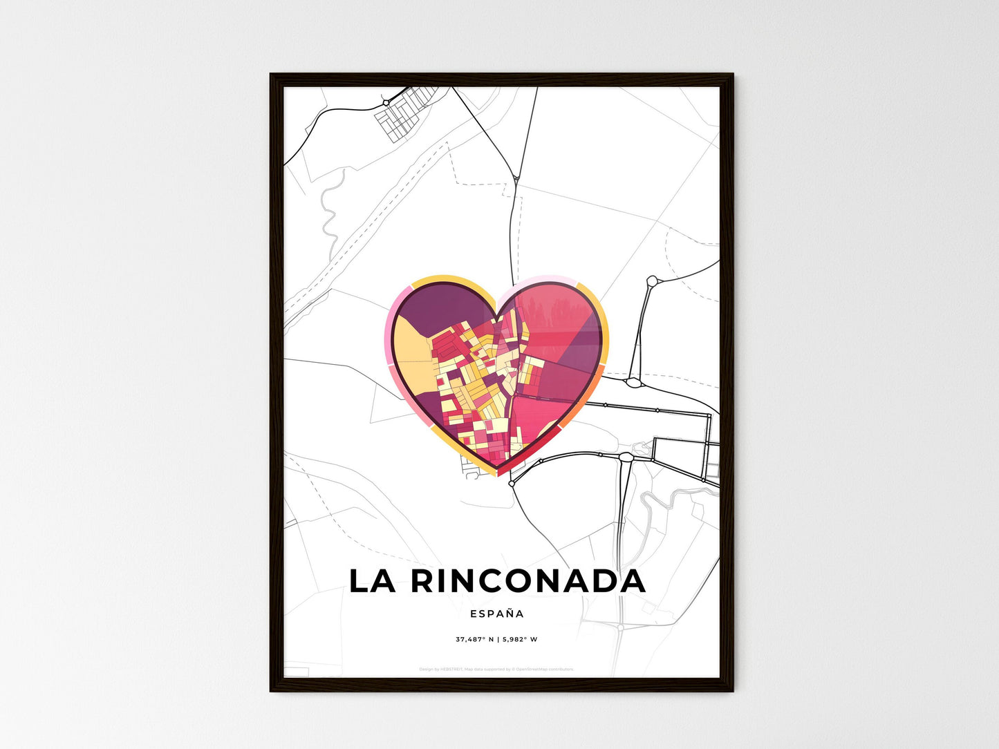 La Rinconada Spain wedding art map with heart icon