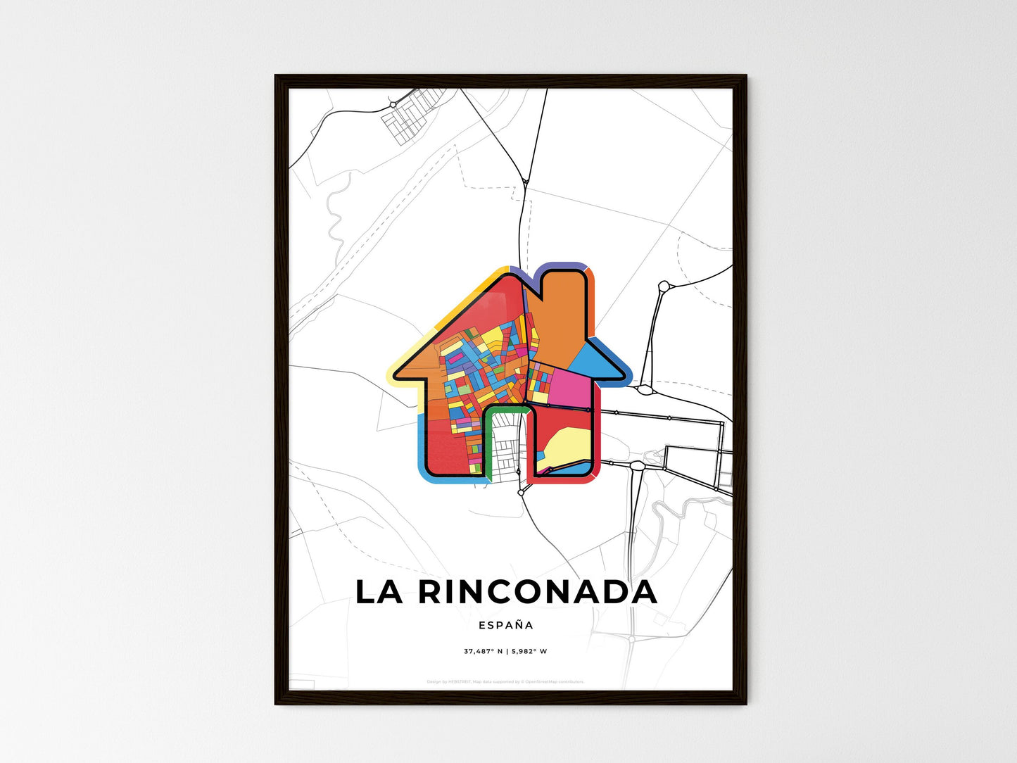 La Rinconada Spain wedding art map with home icon