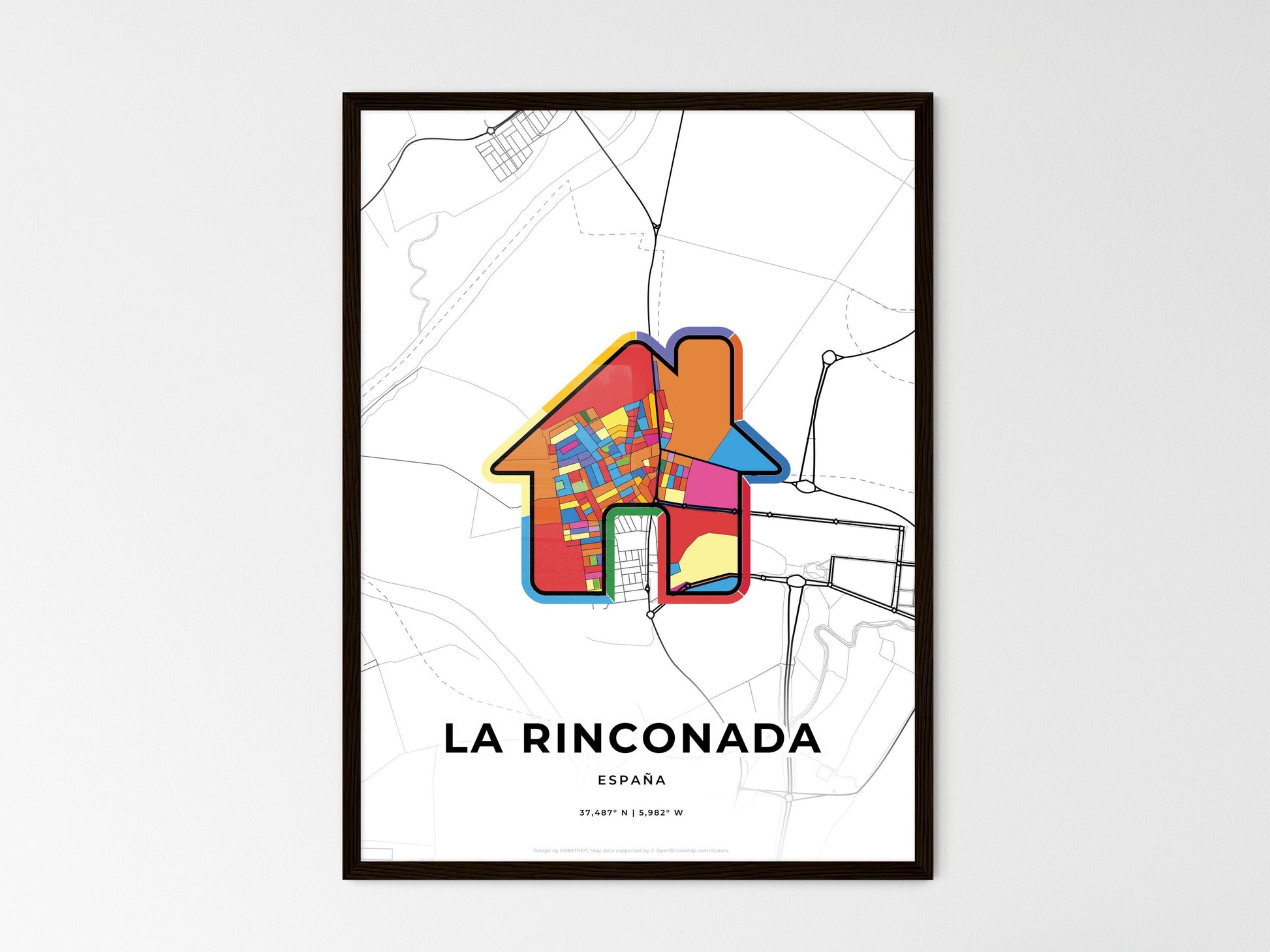 La Rinconada Spain wedding art map with home icon