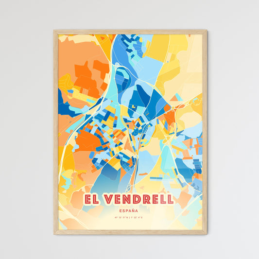 Colorful EL VENDRELL SPAIN Fine Art Map Blue Orange