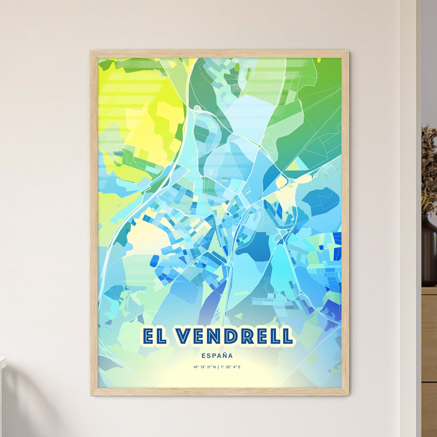 Colorful EL VENDRELL SPAIN Fine Art Map Cool Blue