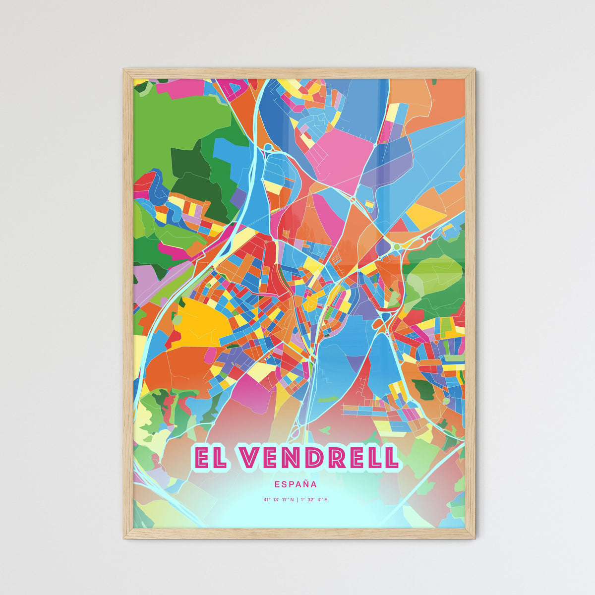 Colorful EL VENDRELL SPAIN Fine Art Map Crazy Colors