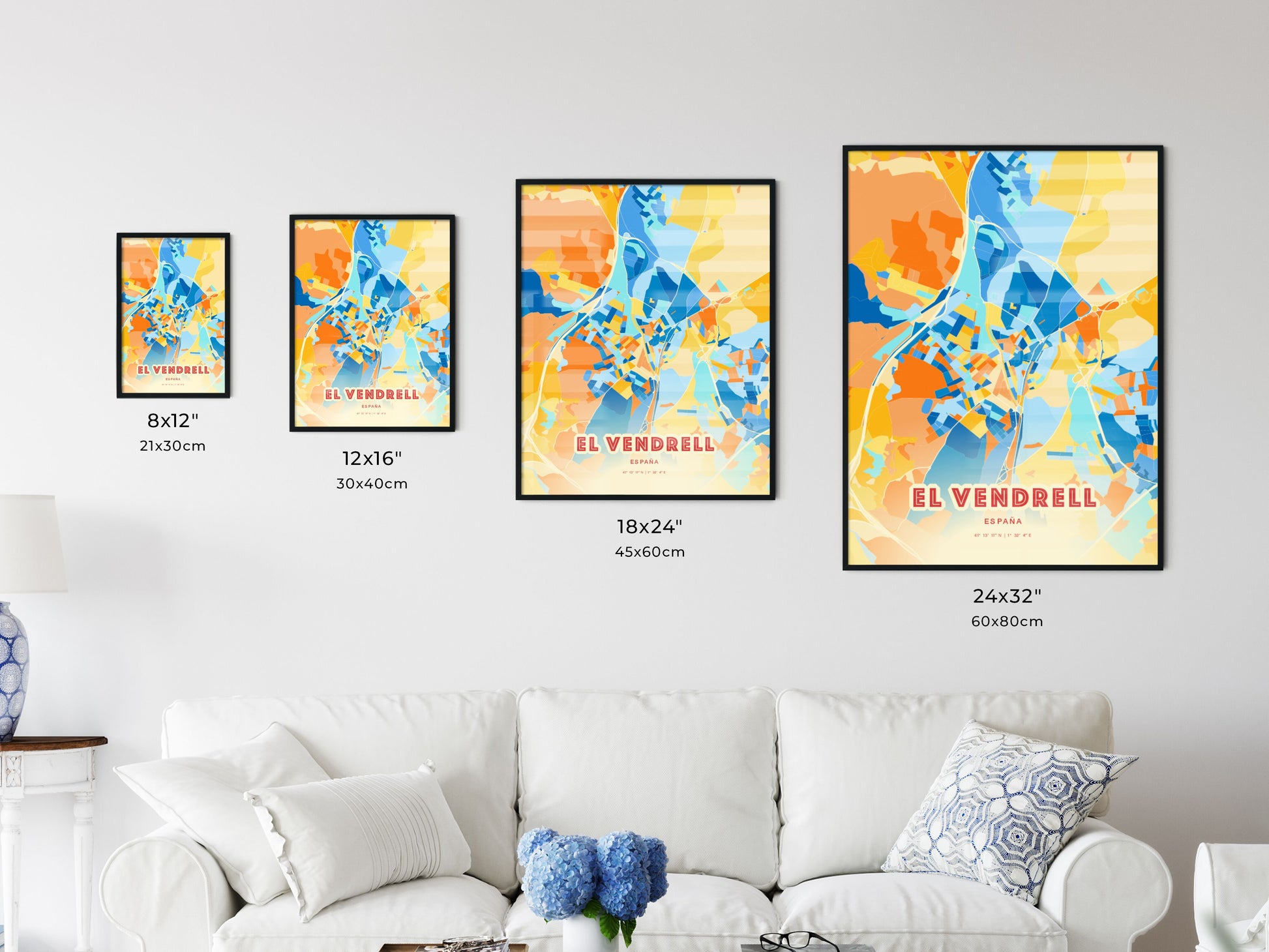 Colorful EL VENDRELL SPAIN Fine Art Map Blue Orange