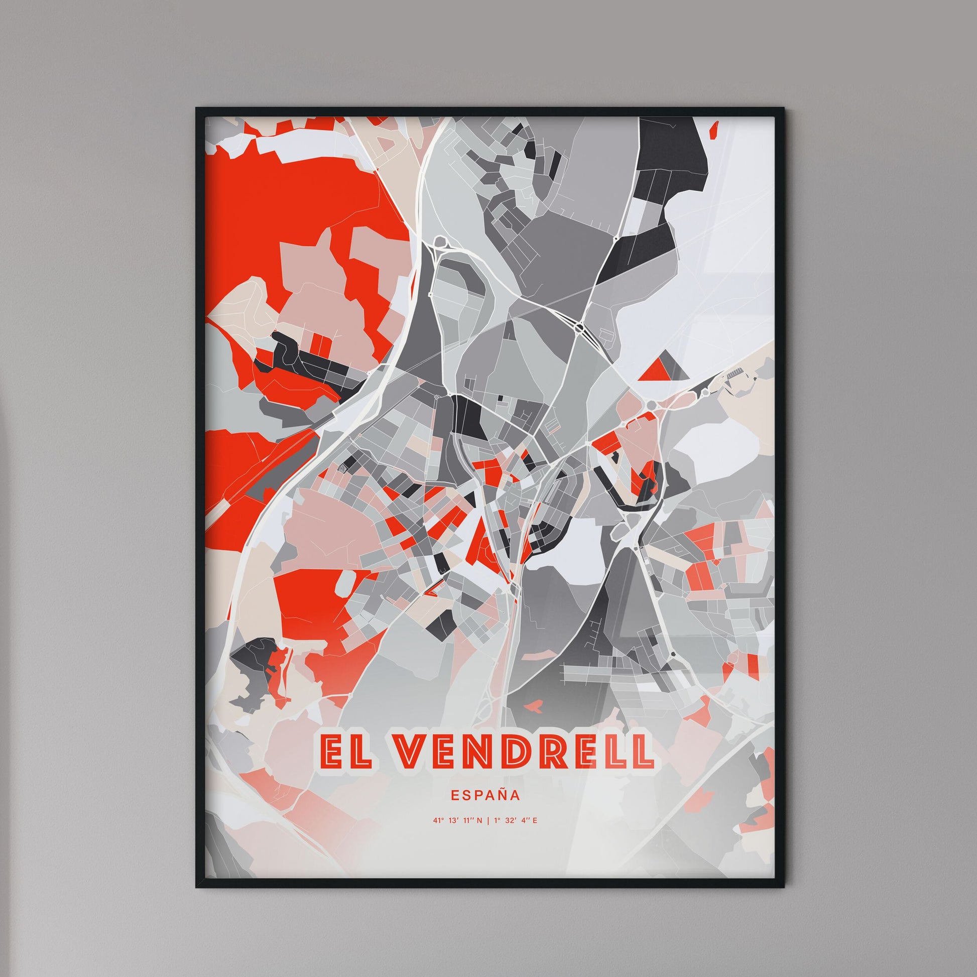 Colorful EL VENDRELL SPAIN Fine Art Map Modern