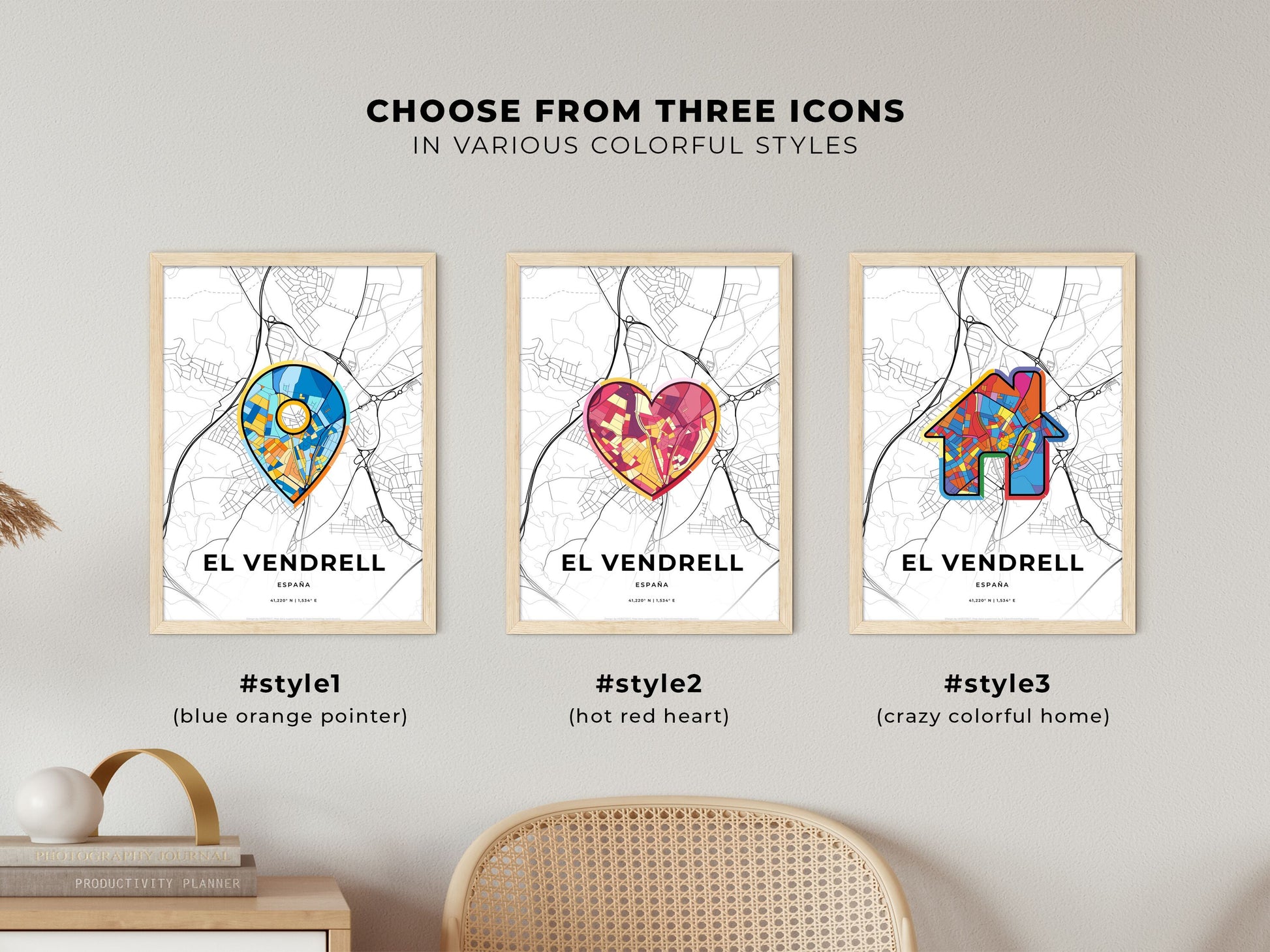 El Vendrell Spain maps with colorful icons