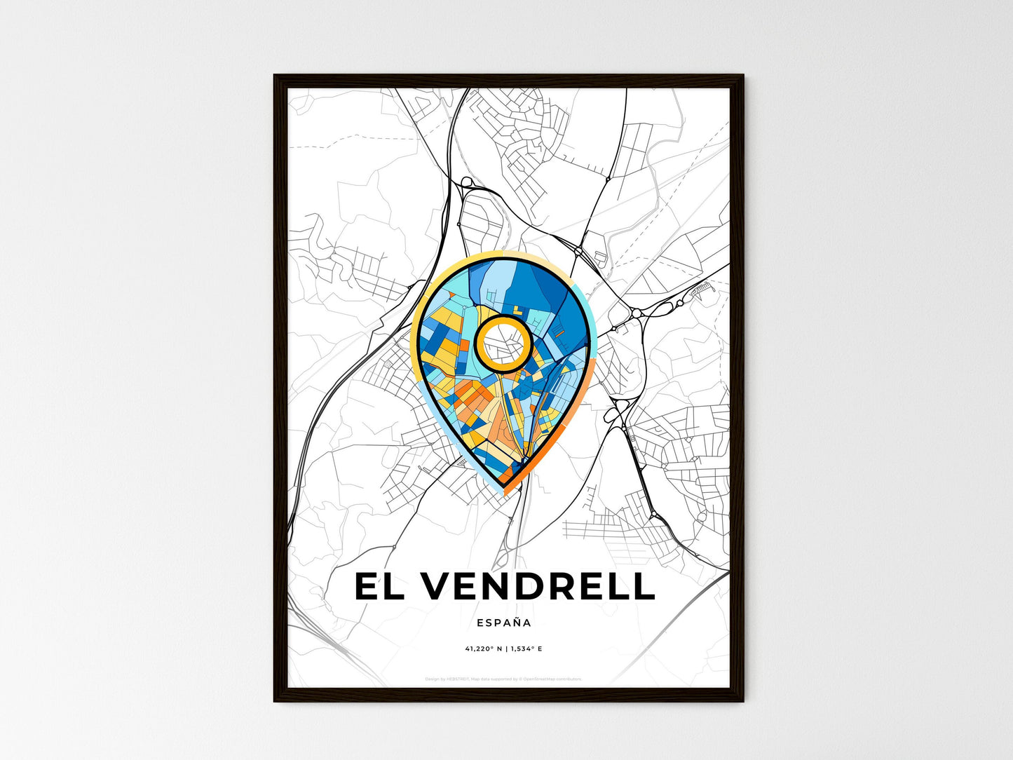 El Vendrell Spain wedding art map with pointer icon