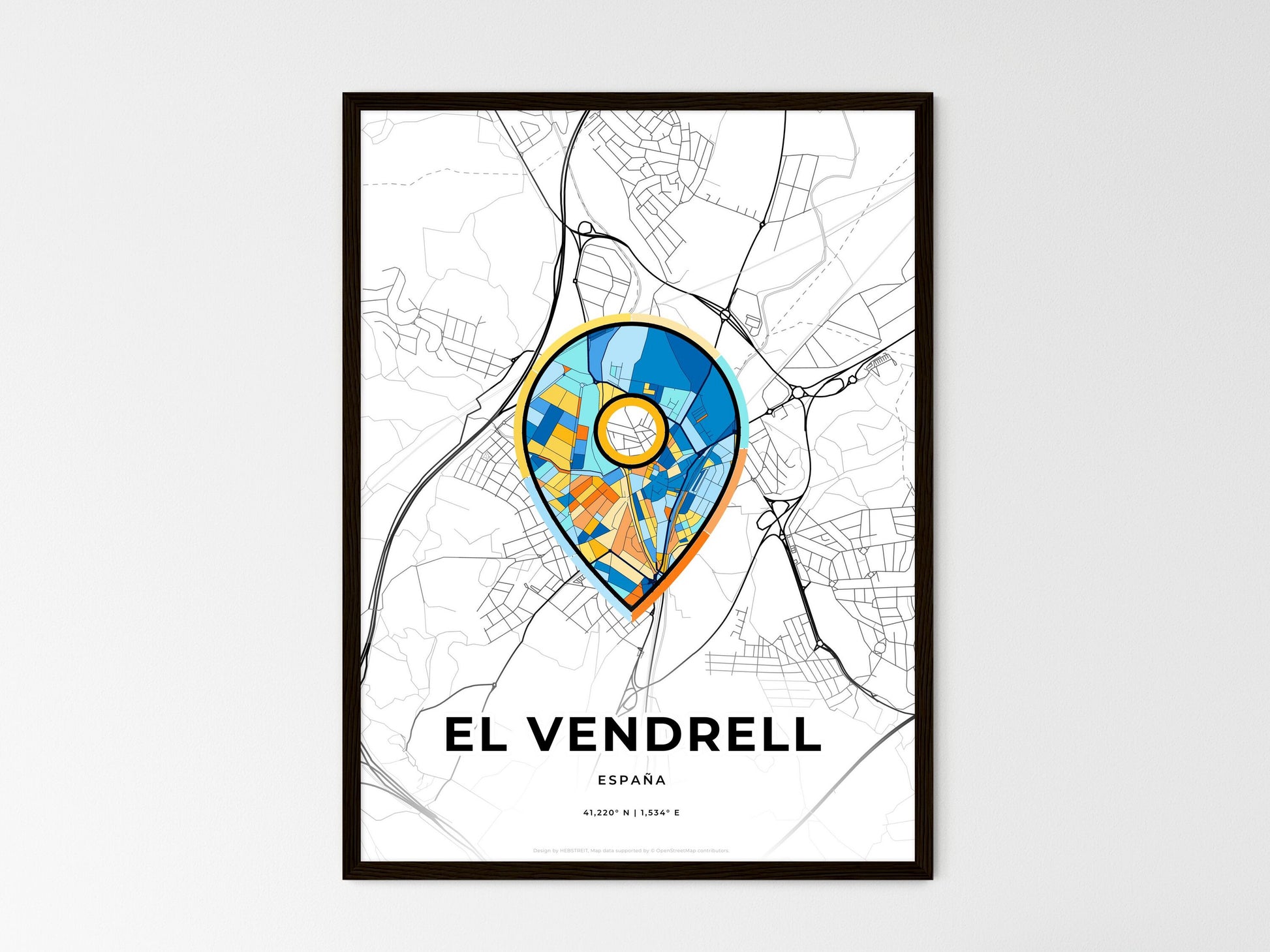 El Vendrell Spain wedding art map with pointer icon