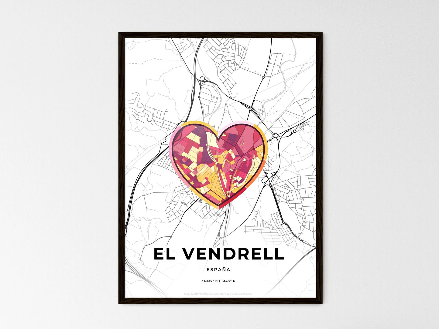El Vendrell Spain wedding art map with heart icon