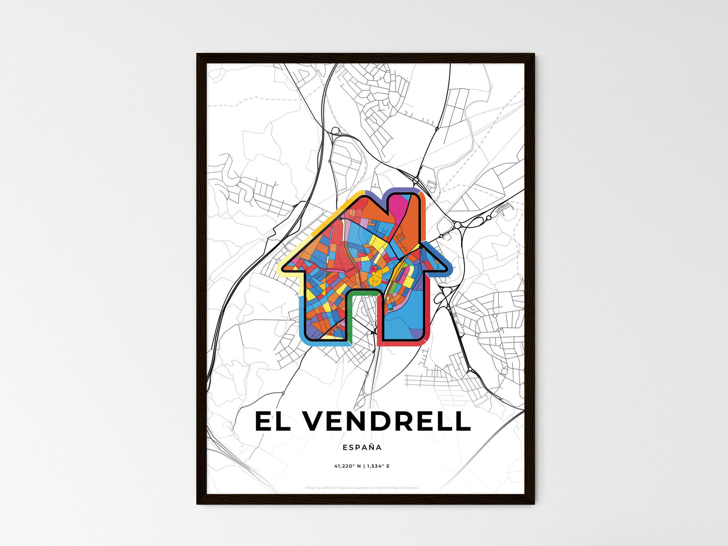 El Vendrell Spain wedding art map with home icon