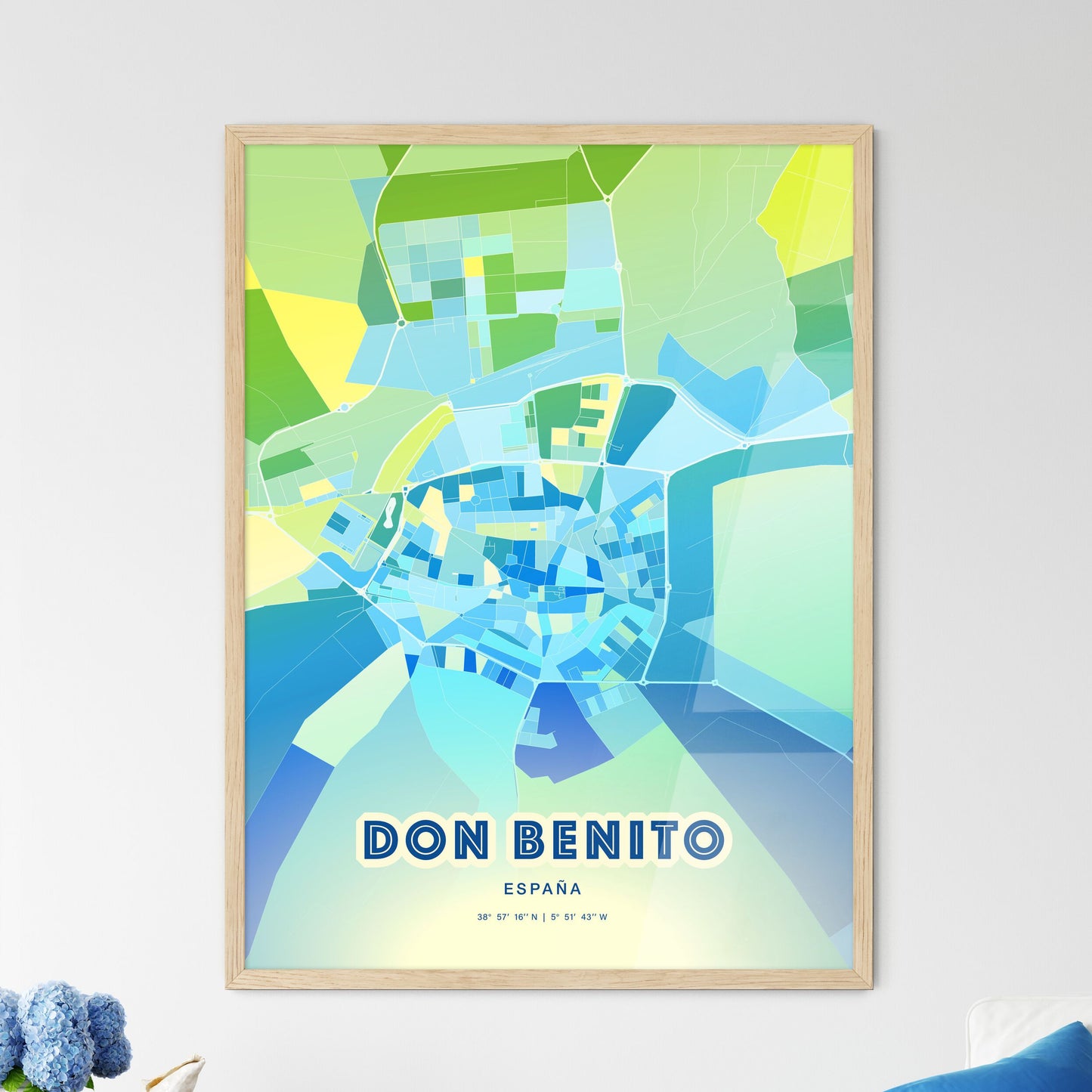 Colorful DON BENITO SPAIN Fine Art Map Cool Blue