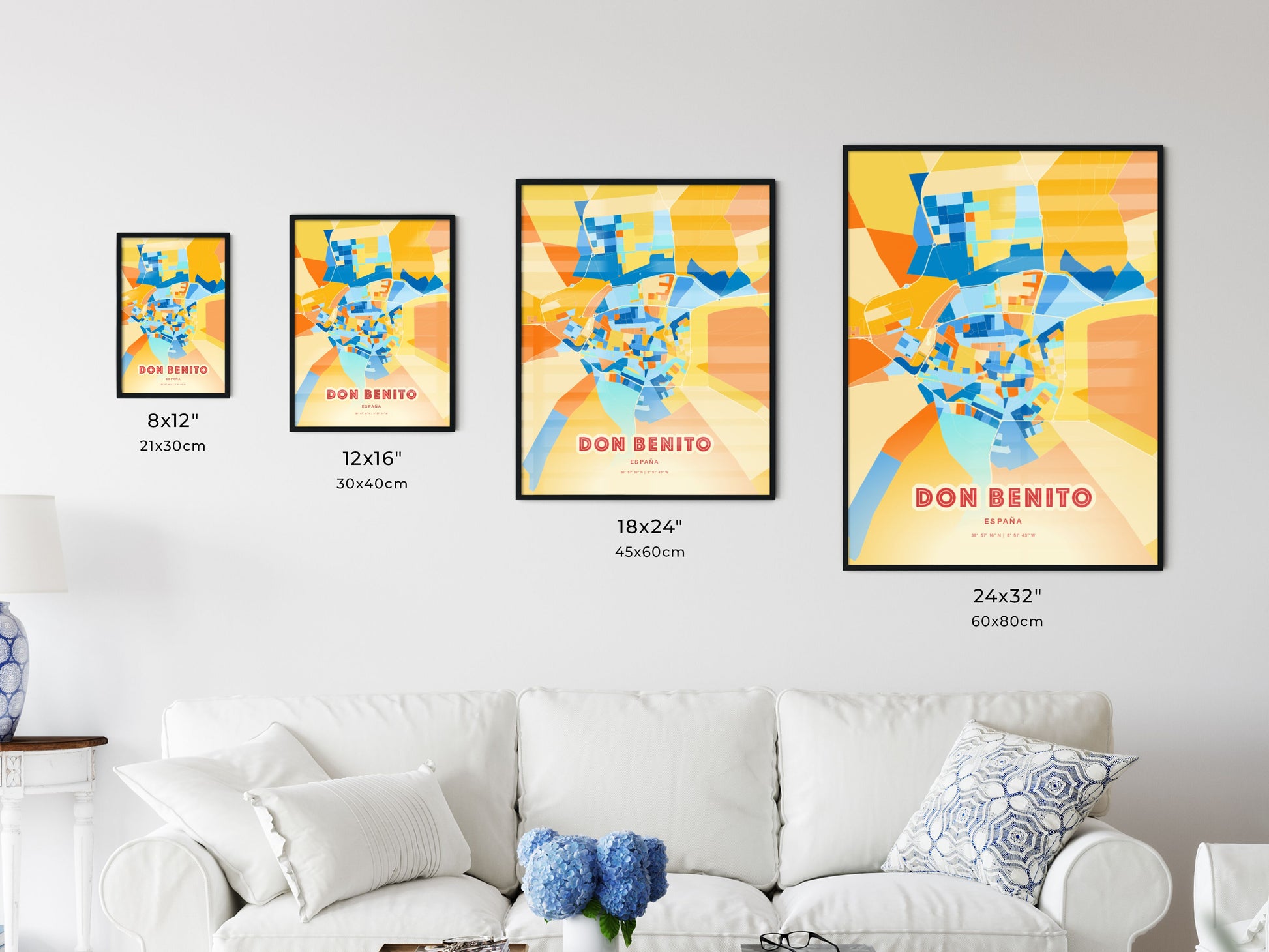 Colorful DON BENITO SPAIN Fine Art Map Blue Orange