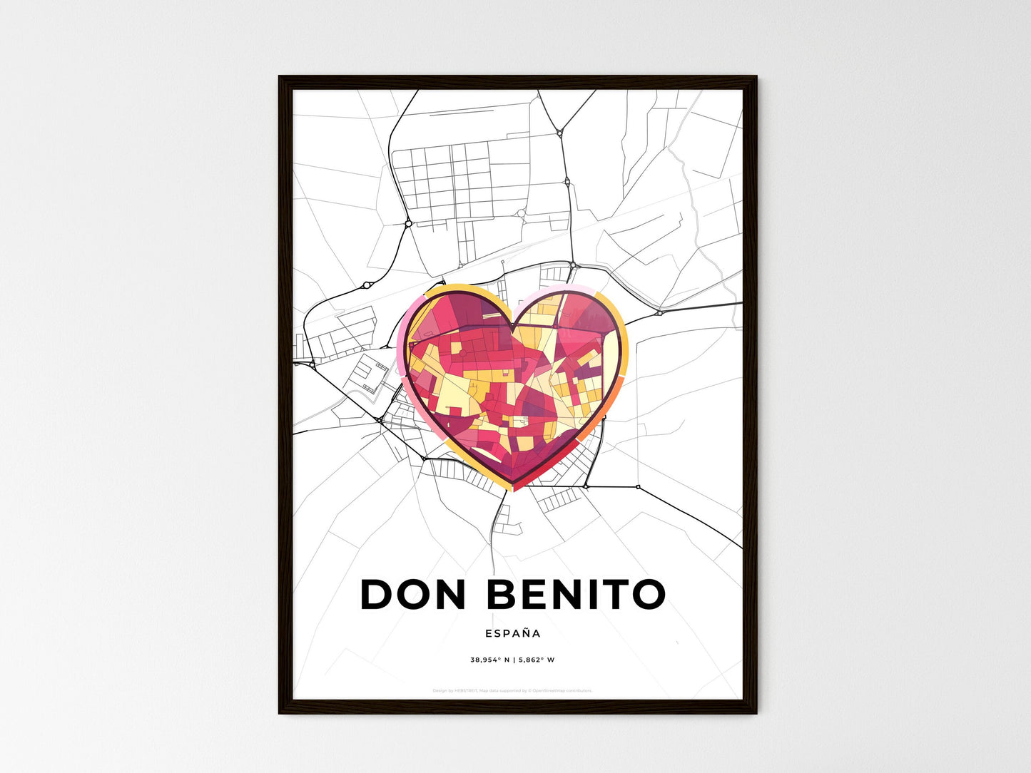 Don Benito Spain wedding art map with heart icon