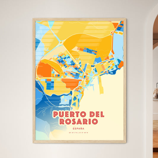 Colorful PUERTO DEL ROSARIO SPAIN Fine Art Map Blue Orange