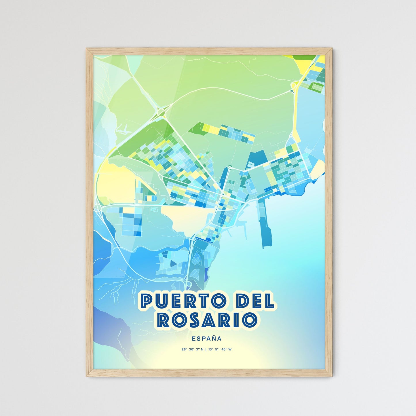 Colorful PUERTO DEL ROSARIO SPAIN Fine Art Map Cool Blue