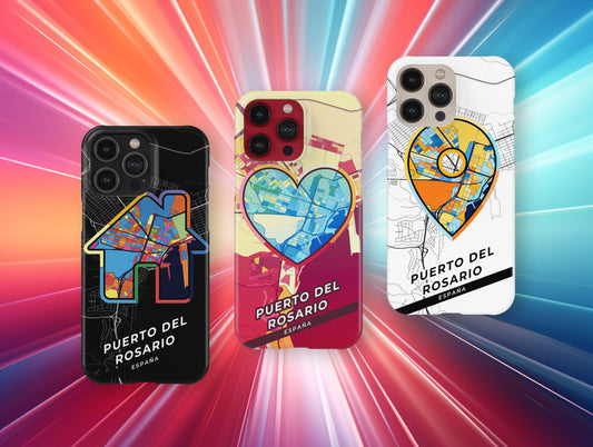 Puerto Del Rosario Spain slim phone case with colorful icon. Birthday, wedding or housewarming gift. Couple match cases.