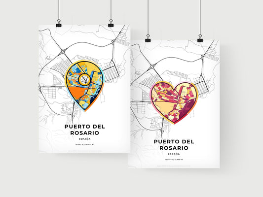 PUERTO DEL ROSARIO SPAIN minimal art map with a colorful icon. Where it all began, Couple map gift.