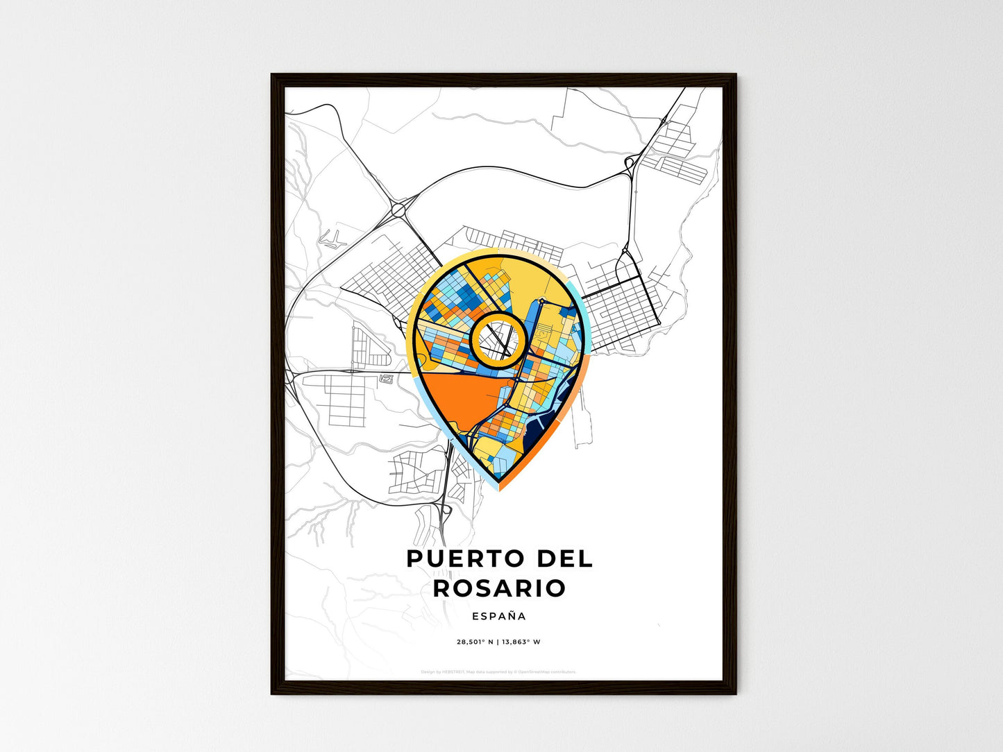 PUERTO DEL ROSARIO SPAIN minimal art map with a colorful icon. Where it all began, Couple map gift. Style 1