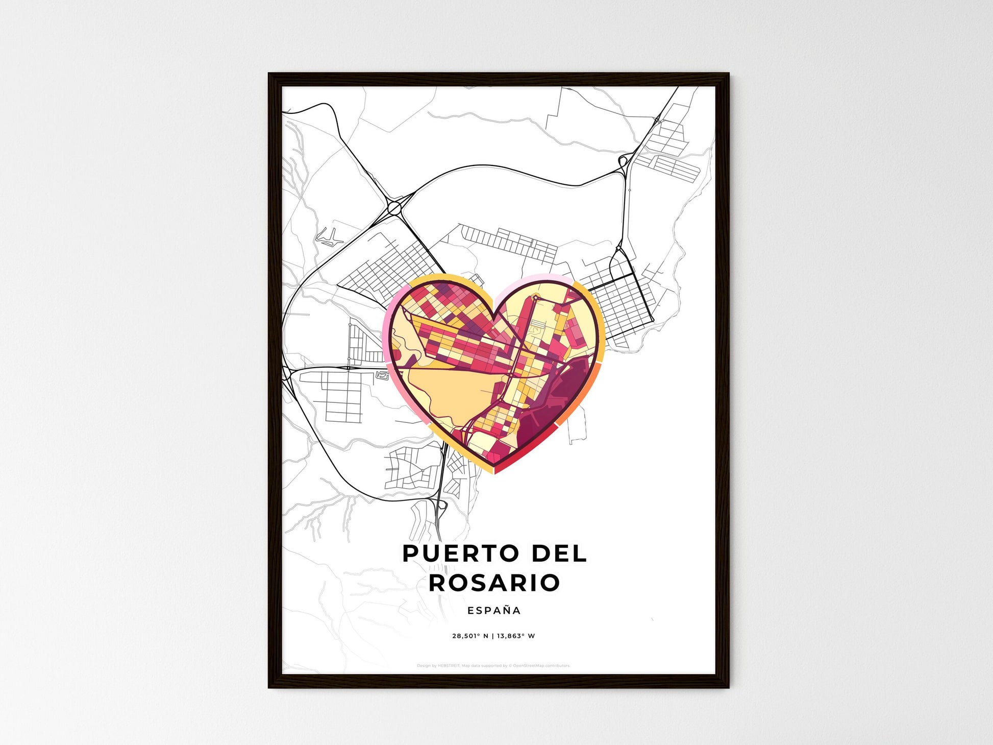 PUERTO DEL ROSARIO SPAIN minimal art map with a colorful icon. Where it all began, Couple map gift. Style 2