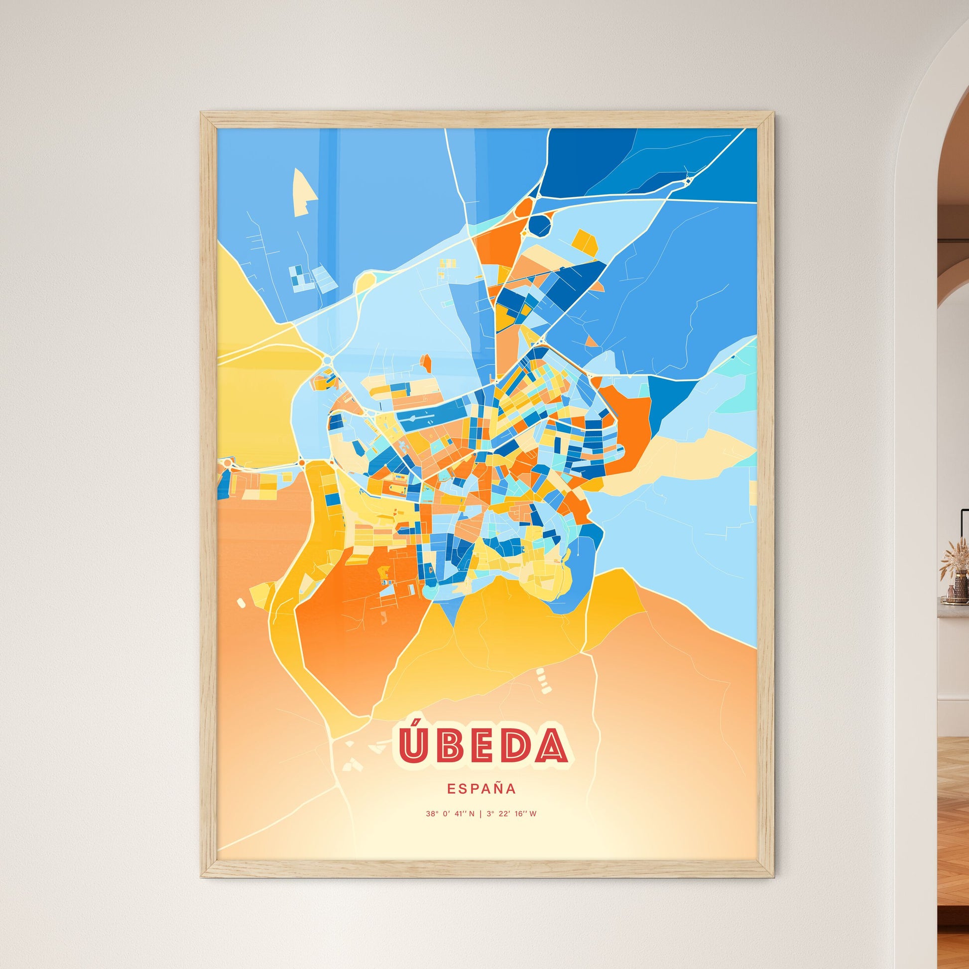 Colorful ÚBEDA SPAIN Fine Art Map Blue Orange