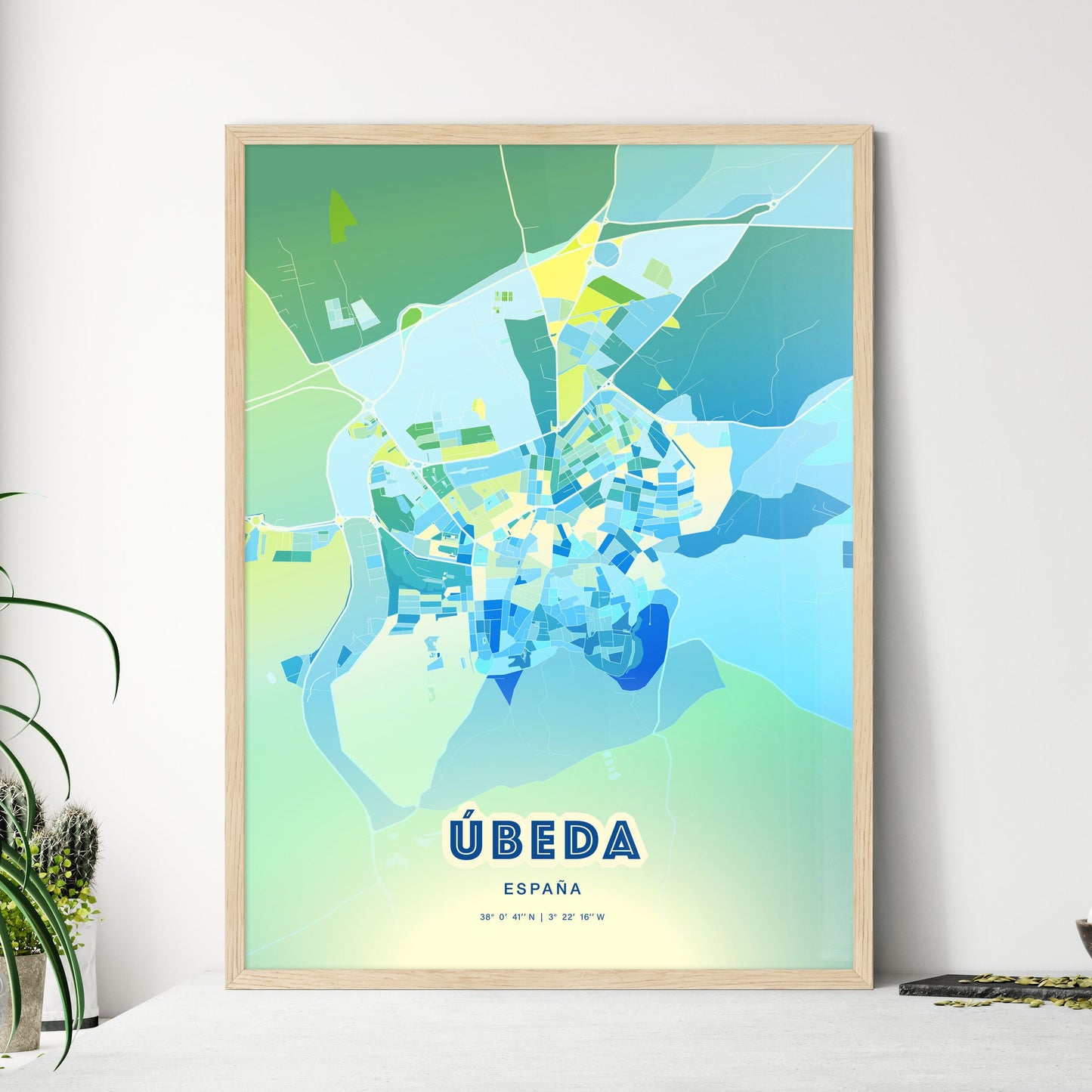 Colorful ÚBEDA SPAIN Fine Art Map Cool Blue