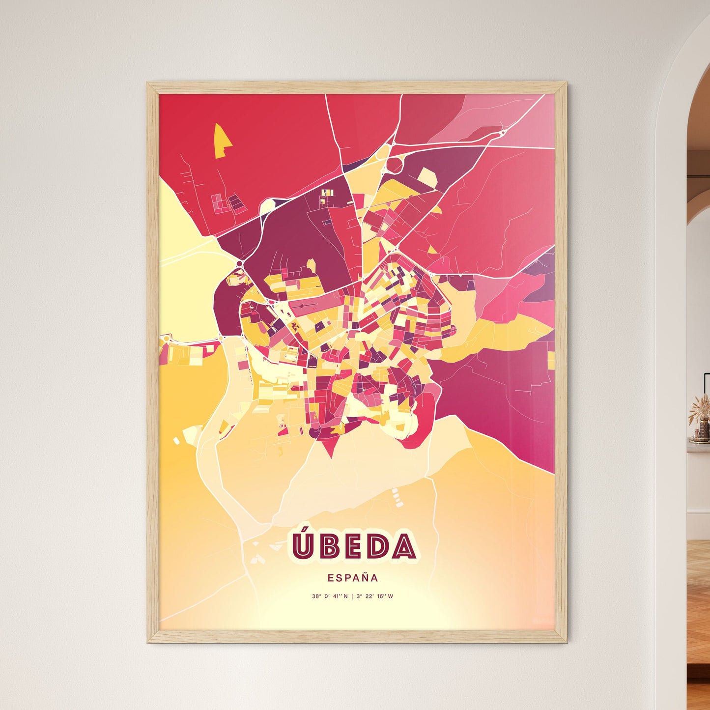 Colorful ÚBEDA SPAIN Fine Art Map Hot Red