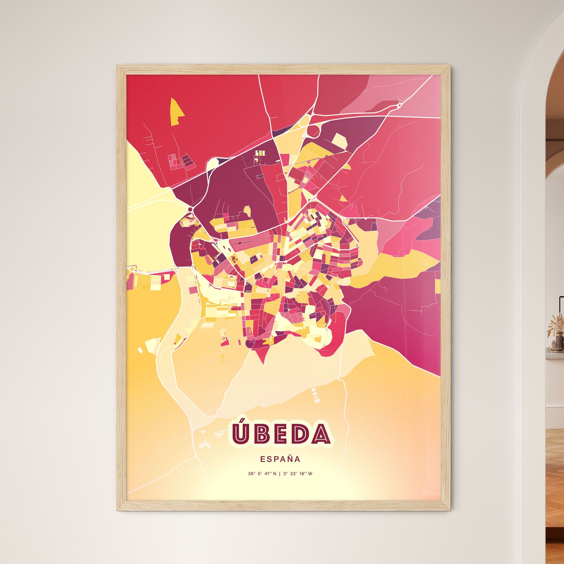 Colorful ÚBEDA SPAIN Fine Art Map Hot Red